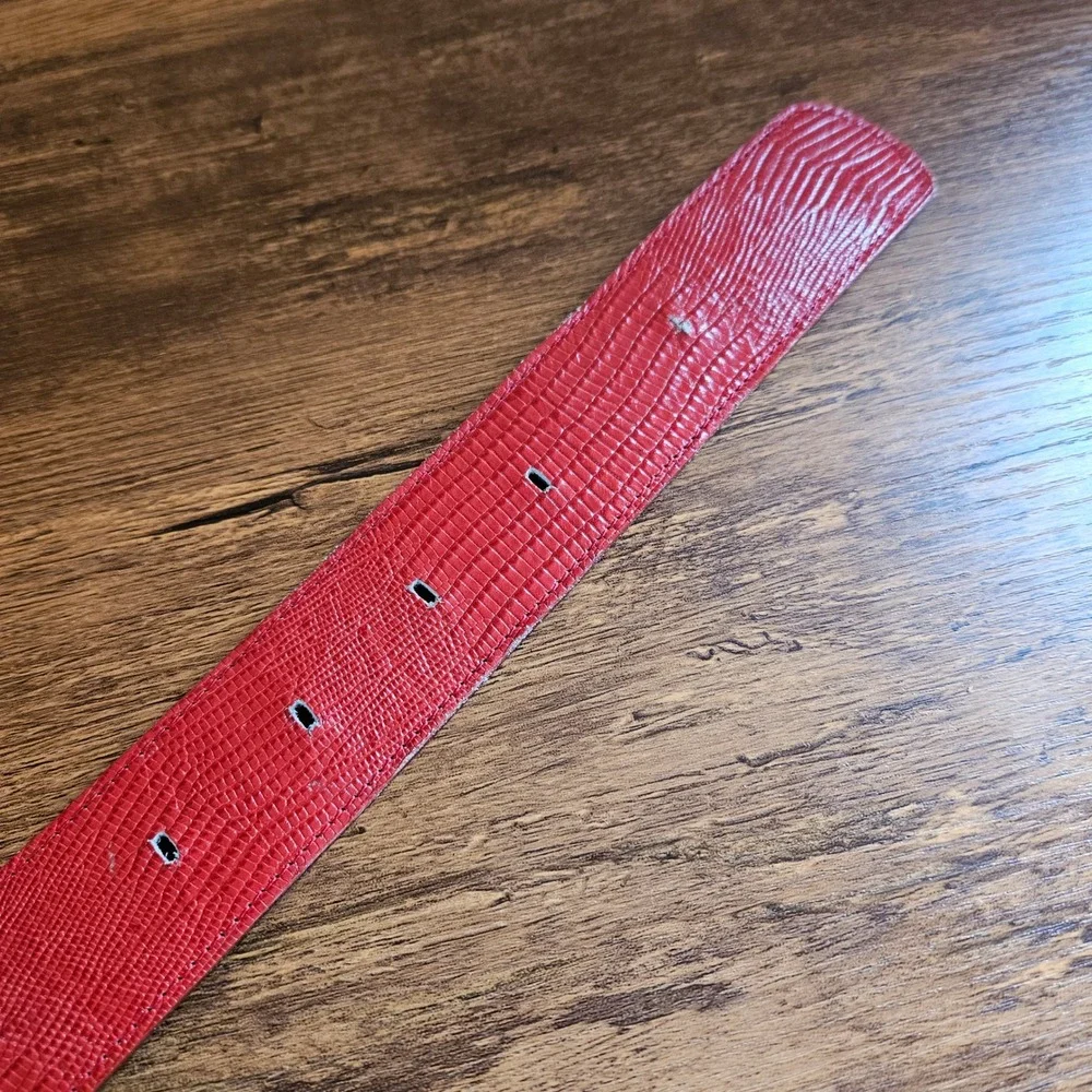 Vtg Patricia Green Red Faux Lizard Skin Belt USA Made Covered Buckle M 80s 90s